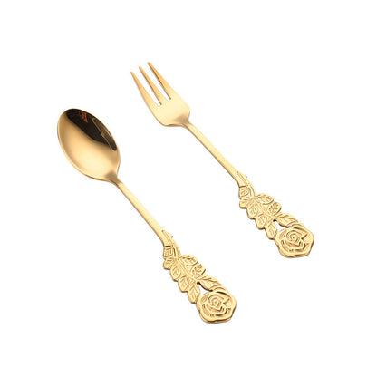 Shining Gold Stainless Steel Cutlery Set for Coffee Dining Table Stylish Rose Spoons and Forks Set