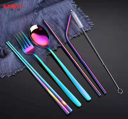 Korean style 304 creative household chopsticks spoon fork straw portable stainless steel tableware set