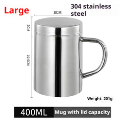 304 Stainless Steel Coffee Beer P With Handle Office Tea Cup With Lid Double Layer Mug