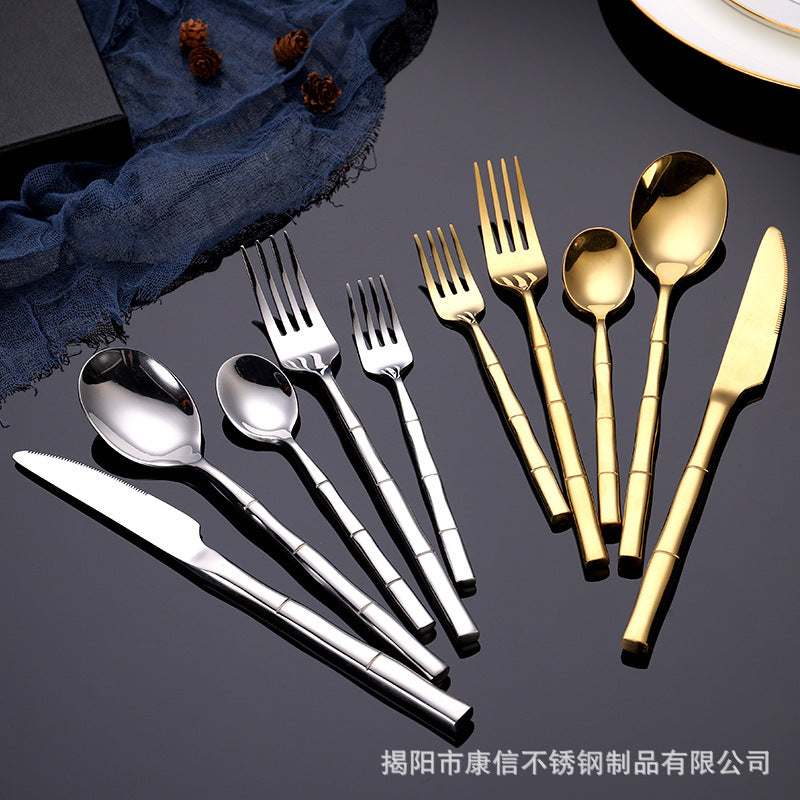 16/20 Piece Bamboo Shape Cutlery Set Stainless Steel Creative Fork Spoon Dinner Knife Flatware Silverware Table Utensils