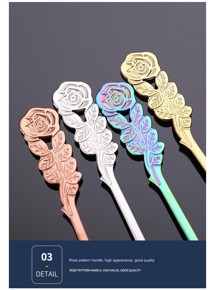 New arrival Coffee Spoon Colorful-Feather Wedding Gift Set Stainless Steel 304 Color Rose Spoon Fork Flower Gift Set