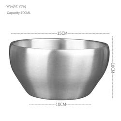 Polished 304 Stainless Steel Bowls Double-Walled Rice Soup Bowl Lid Stackable Serving Sustainable Bowl Salad Fruit Snack Cereal