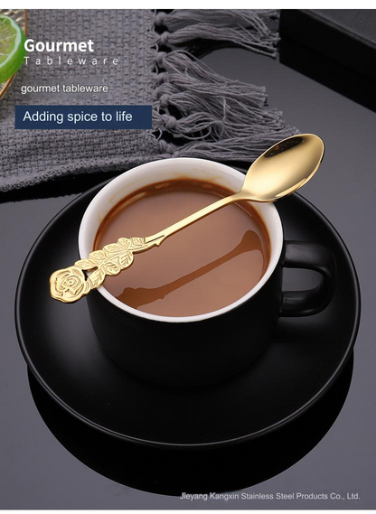 Hot Sell Elegant gold cutlery set hotel spoon fork set stainless steel tableware silverware coffee spoon