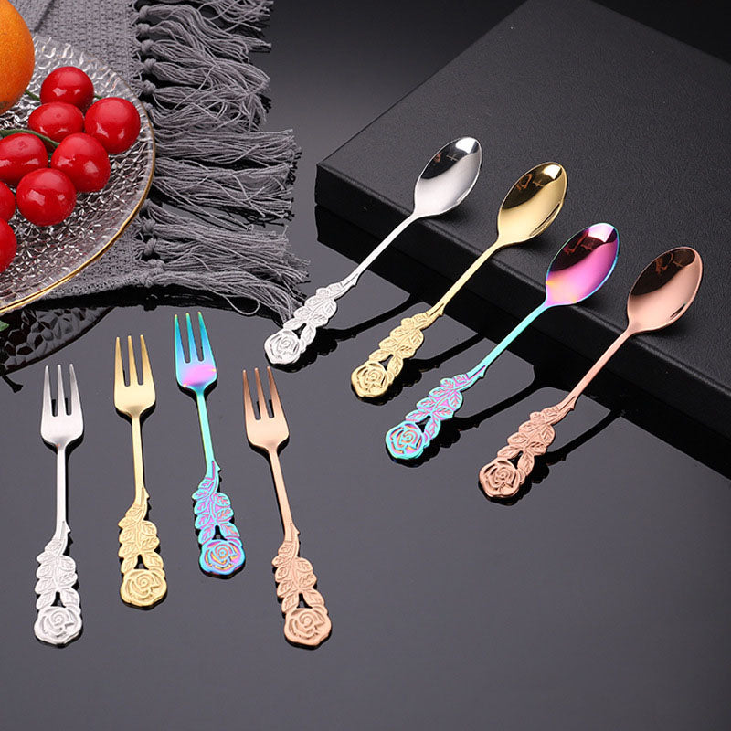 Hot Sell Elegant gold cutlery set hotel spoon fork set stainless steel tableware silverware coffee spoon