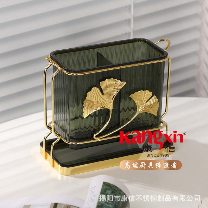 Advanced creative Ginkgo leaf pattern Cutlery rectangular chopstick holder with drain tray for kitchen  Storage Rack