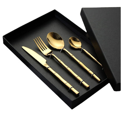 16/20 Piece Bamboo Shape Cutlery Set Stainless Steel Creative Fork Spoon Dinner Knife Flatware Silverware Table Utensils