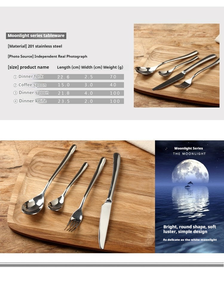 Factory Price Moonlight Metal 4pcs Cutlery Set Stainless Steel Wedding Flatware Set 201