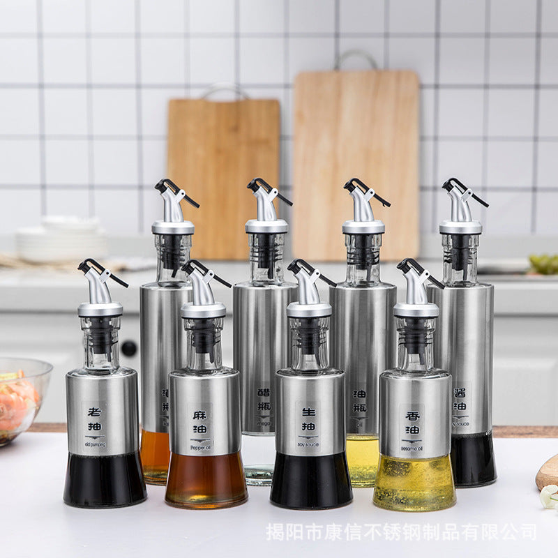 kitchen oil bottle Stainless Steel Glass Olive Oil Dispenser 250ml 350ml 500ml Vinegar Soy Sauce bottle