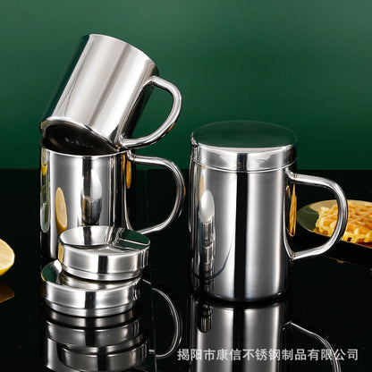 304 Stainless Steel Coffee Beer P With Handle Office Tea Cup With Lid Double Layer Mug