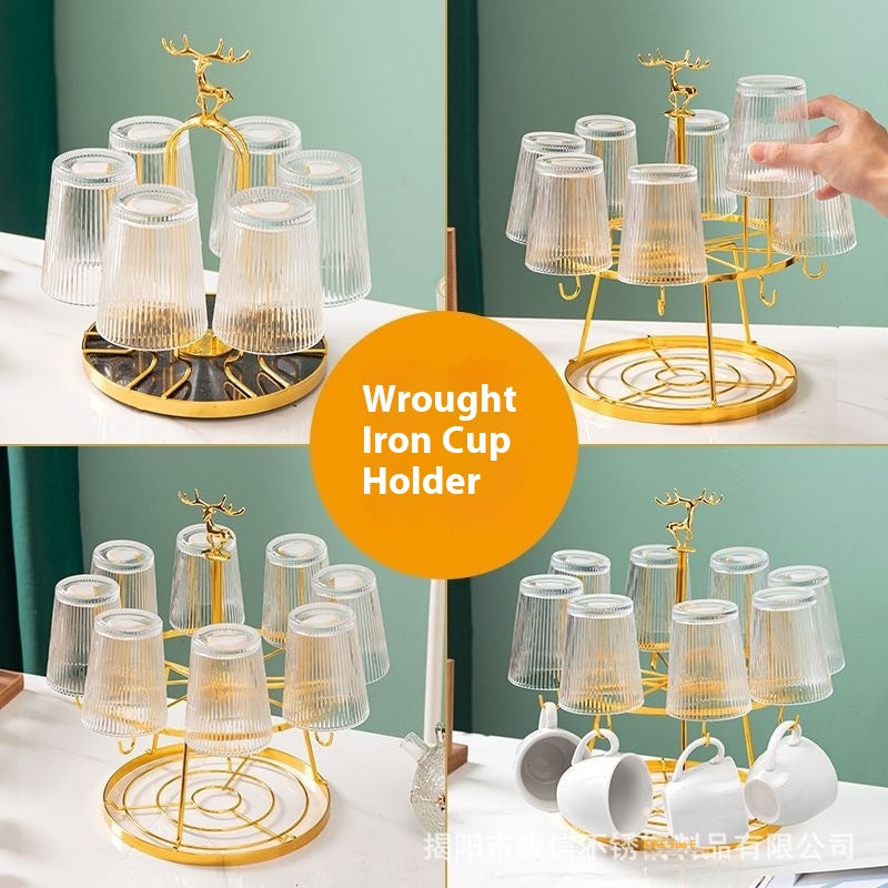 Japanese light luxury double-layer rotating cup rack mug inverted drain eight cup rack decorative wine glass rack wholesale