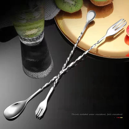 Professional high quality stainless steel Long Bar Spoon double ends available with fork