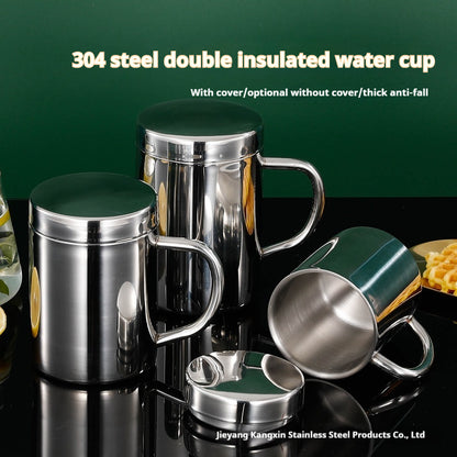 304 Stainless Steel Coffee Beer P With Handle Office Tea Cup With Lid Double Layer Mug