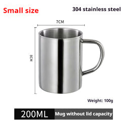 304 Stainless Steel Coffee Beer P With Handle Office Tea Cup With Lid Double Layer Mug