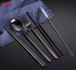 Korean style 304 creative household chopsticks spoon fork straw portable stainless steel tableware set