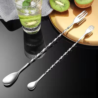 Professional high quality stainless steel Long Bar Spoon double ends available with fork