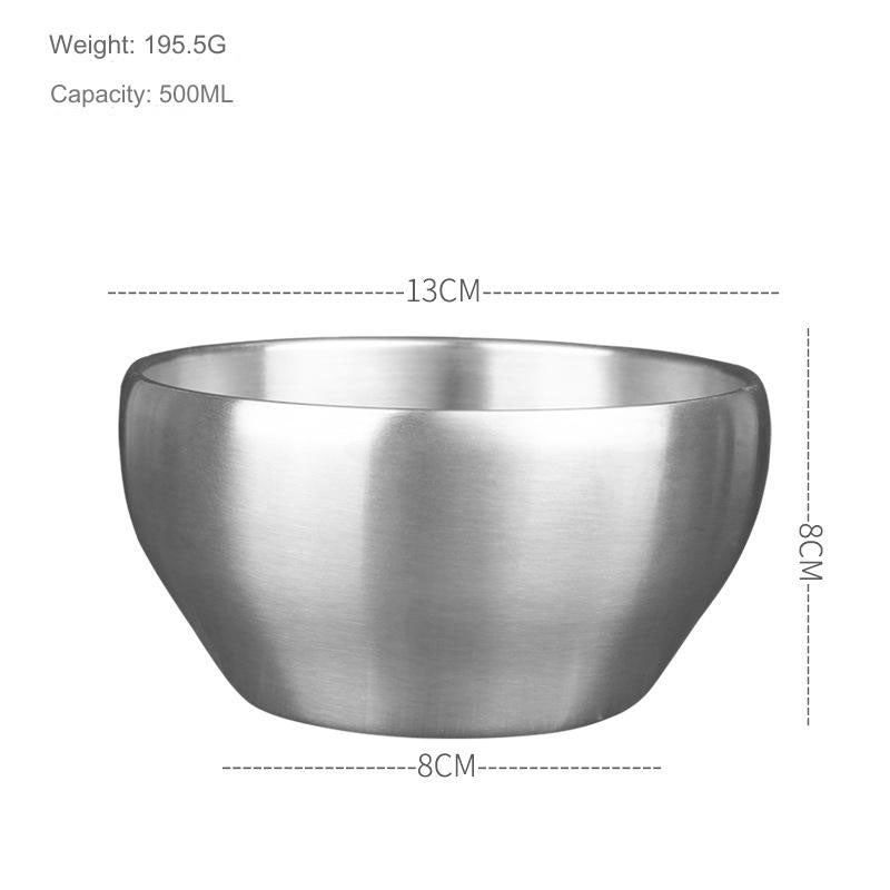 Polished 304 Stainless Steel Bowls Double-Walled Rice Soup Bowl Lid Stackable Serving Sustainable Bowl Salad Fruit Snack Cereal