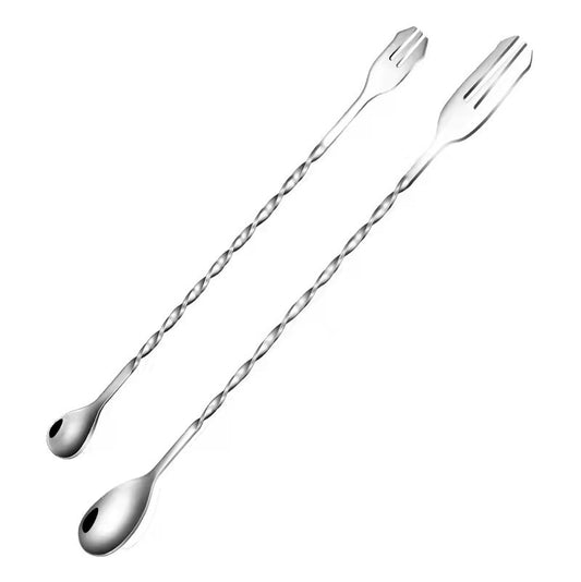 Professional high quality stainless steel Long Bar Spoon double ends available with fork