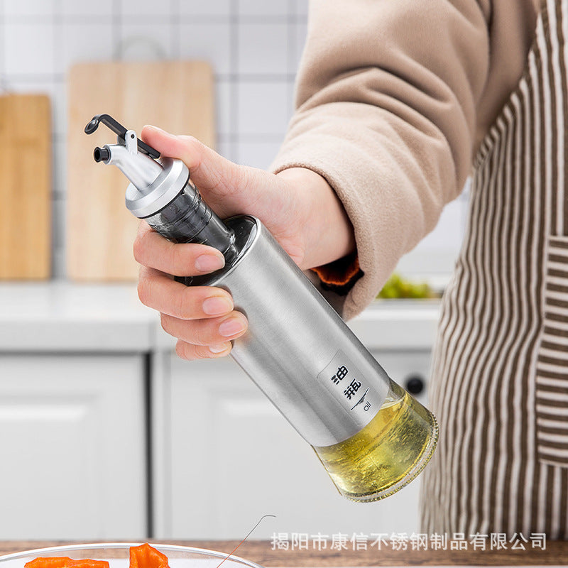 kitchen oil bottle Stainless Steel Glass Olive Oil Dispenser 250ml 350ml 500ml Vinegar Soy Sauce bottle