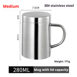 304 Stainless Steel Coffee Beer P With Handle Office Tea Cup With Lid Double Layer Mug