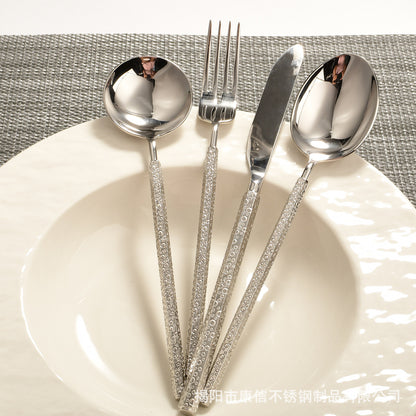 mirror polished high quality 304 stainless steel thick square handle flatware set