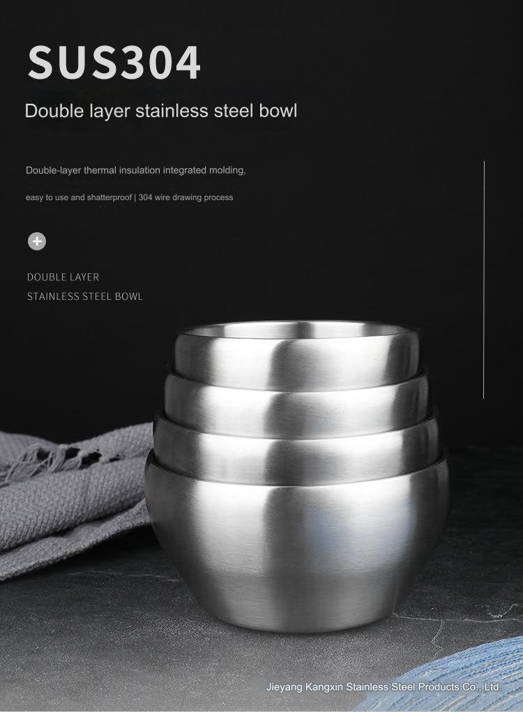 Polished 304 Stainless Steel Bowls Double-Walled Rice Soup Bowl Lid Stackable Serving Sustainable Bowl Salad Fruit Snack Cereal