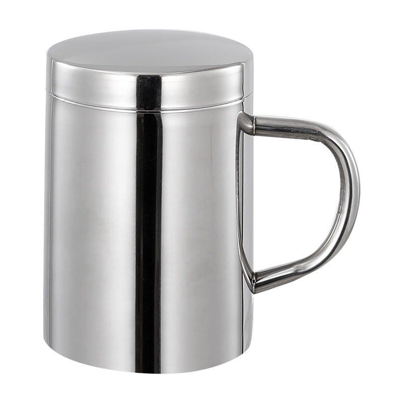 304 Stainless Steel Coffee Beer P With Handle Office Tea Cup With Lid Double Layer Mug