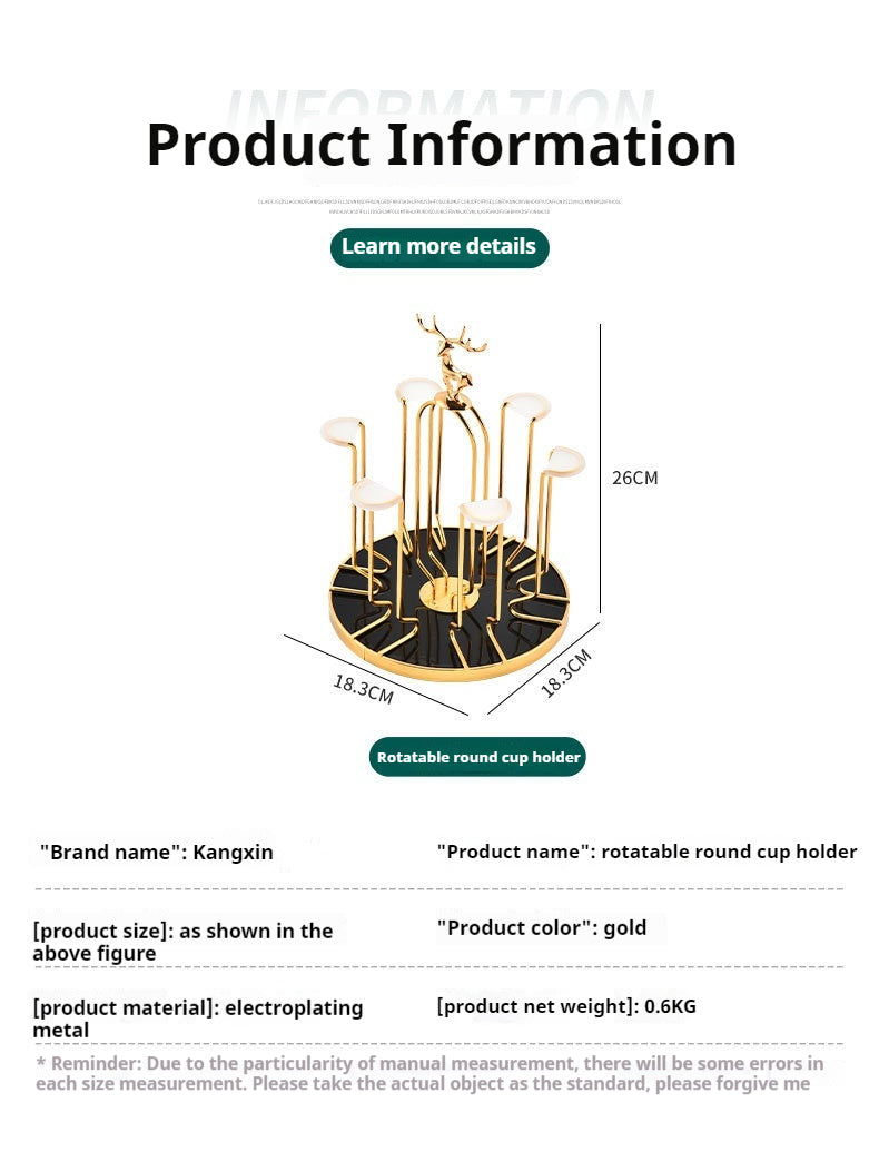 Household Japanese-style advanced rotatable cup holder deer head drain cup holder light luxury cup holder iron tableware storage