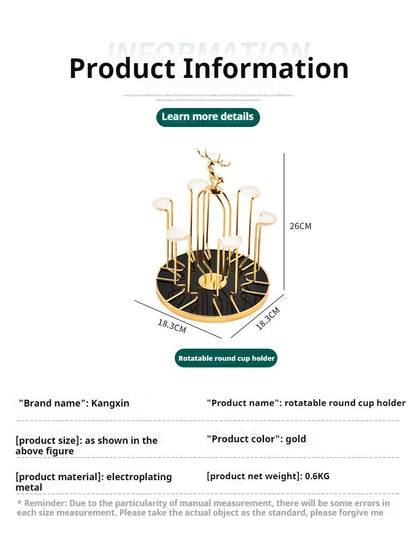 Household Japanese-style advanced rotatable cup holder deer head drain cup holder light luxury cup holder iron tableware storage
