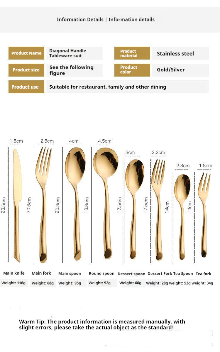 German high-end 304 stainless steel tableware set with inclined handles