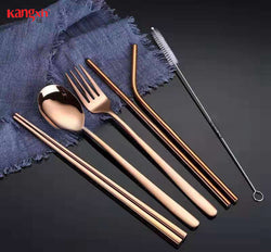 Korean style 304 creative household chopsticks spoon fork straw portable stainless steel tableware set