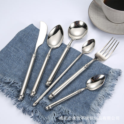 Nordic Home Kitchen Use Antique Flatware Set with Dinner Knife Salad Fork and Dessert Soup Spoon for Luxury Wedding Cutlery