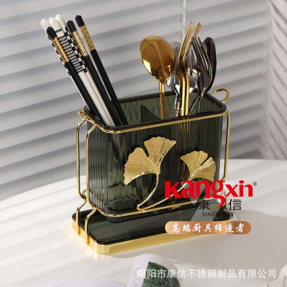 Advanced creative Ginkgo leaf pattern Cutlery rectangular chopstick holder with drain tray for kitchen  Storage Rack