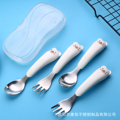 Non-slip Cartoon pattern children's dinnerware set with 304 stainless steel +PP and rubber handle