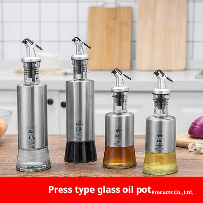 kitchen oil bottle Stainless Steel Glass Olive Oil Dispenser 250ml 350ml 500ml Vinegar Soy Sauce bottle