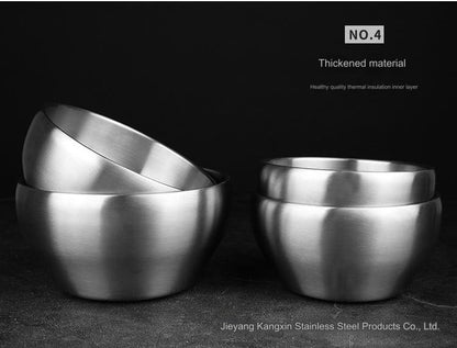 Polished 304 Stainless Steel Bowls Double-Walled Rice Soup Bowl Lid Stackable Serving Sustainable Bowl Salad Fruit Snack Cereal