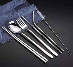 Korean style 304 creative household chopsticks spoon fork straw portable stainless steel tableware set